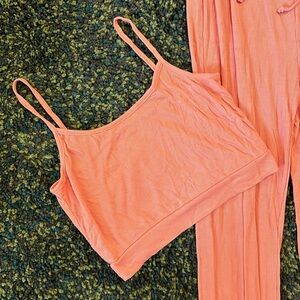 Two Piece Set Orange Crop Tank and Joggers